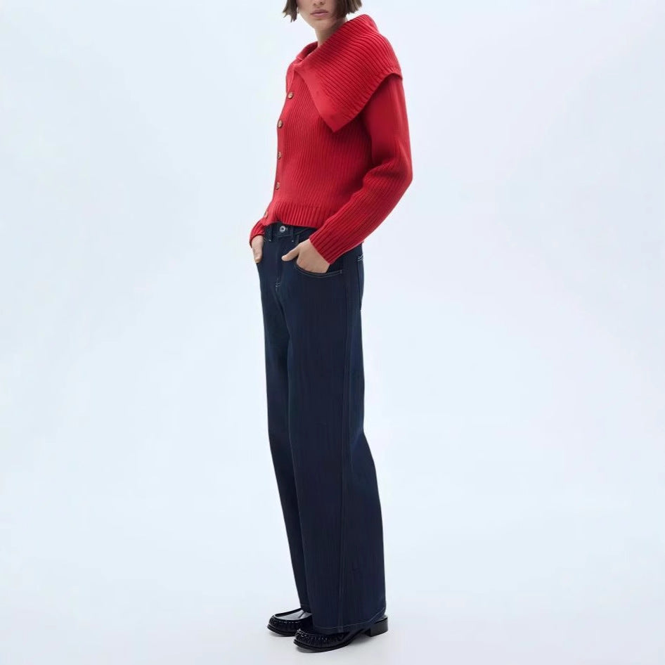 Ladies cardigan with oversized collar and button closure Lune London