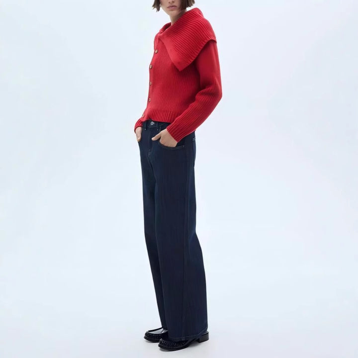 Ladies cardigan with oversized collar and button closure Lune London