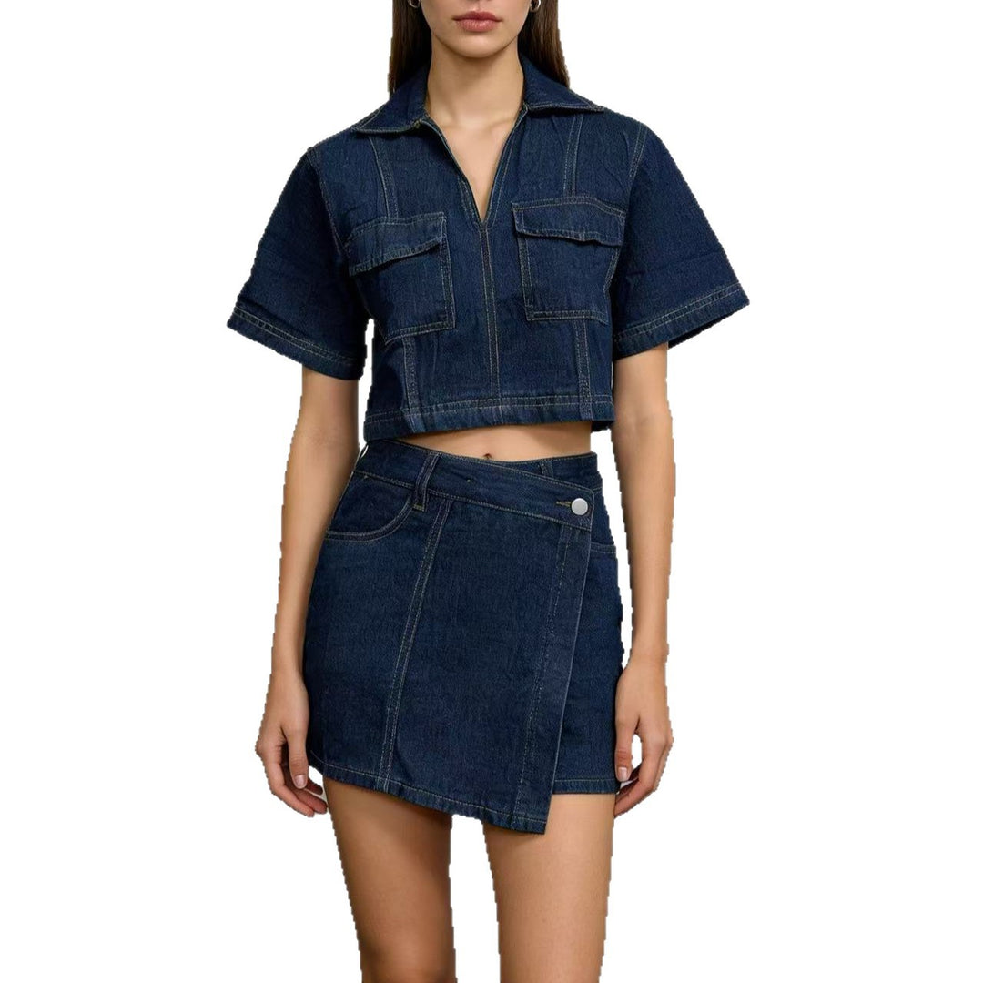 Women's stylish cropped shirt with patch pockets and casual shorts Lune London