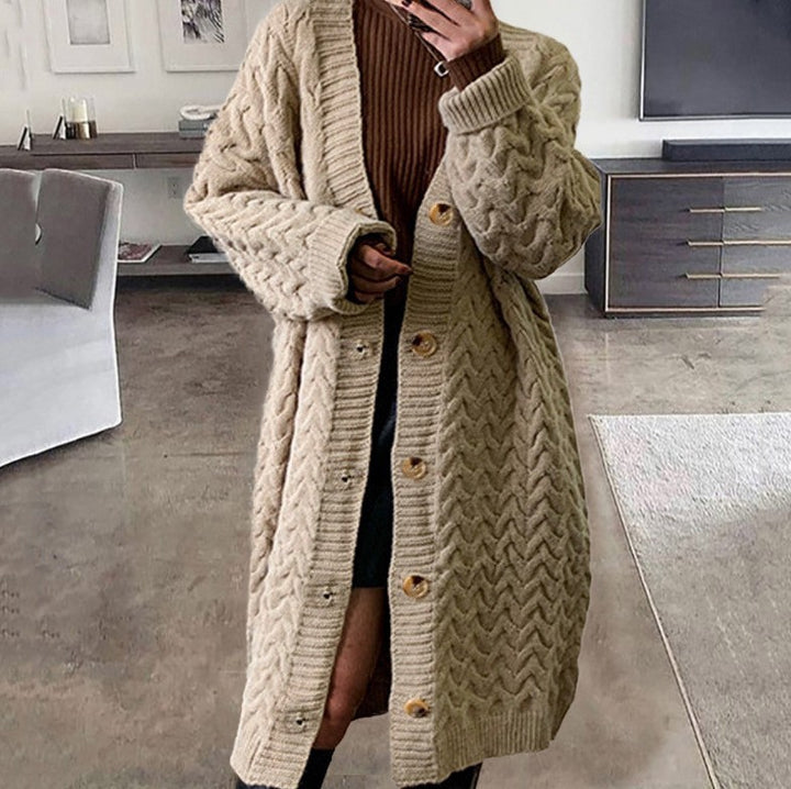 Large cable knit patterned coat for women Lune London