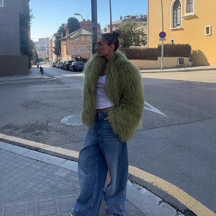 Ladies Trendy Faux Fur Coat Lune London