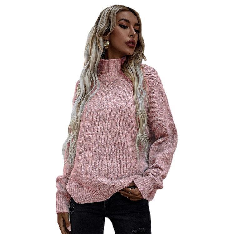 Oversized knitted sweater for women with high collar and soft textured pattern Lune London