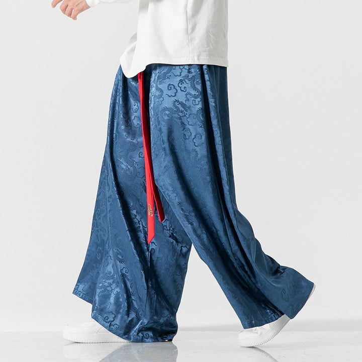 Lune London Wide Harem Pants for Women with Decorative Belt and Fine Pattern