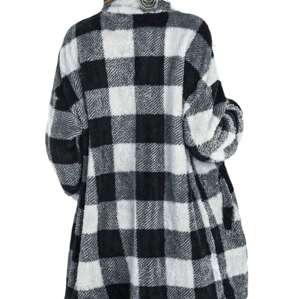 Women’s fleece jacket with checked pattern and practical pockets Lune London
