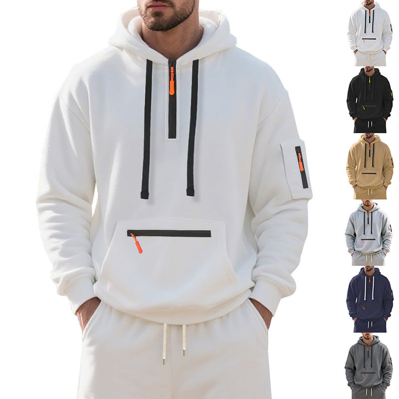 Men's high collar hoodie with trendy zip details Lune London