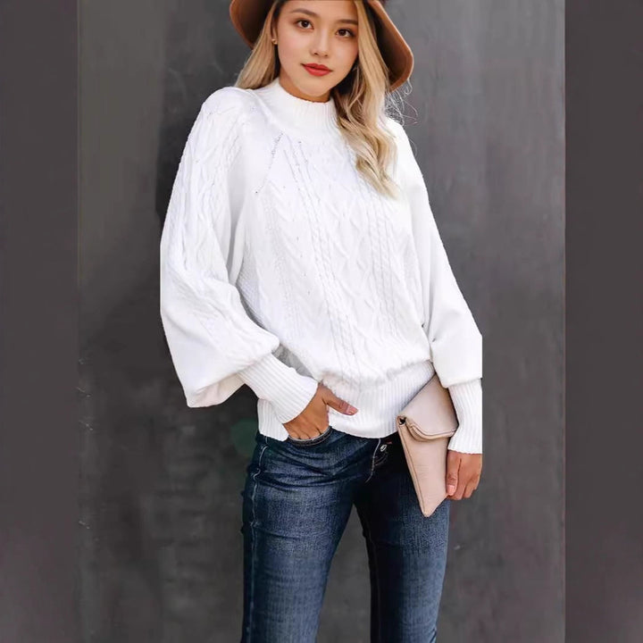 Knitted pullover for women with a high collar and voluminous sleeves Lune London