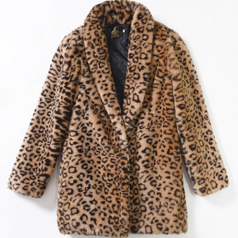 Ladies Cozy Chic Leopard Fur Jacket