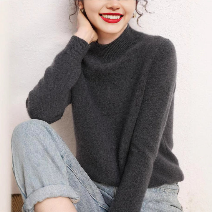 Pull en cachemire pour femmes avec col montant et manches étroites Chic & Stil