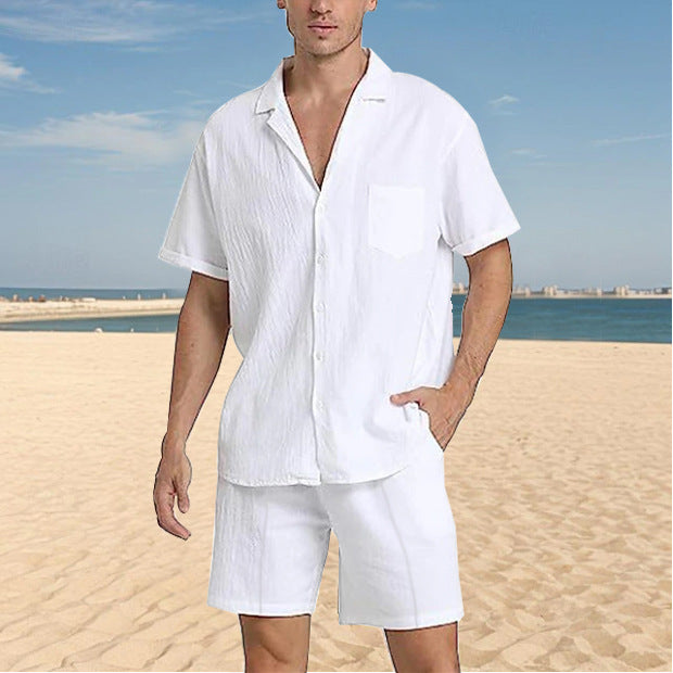 Casual short sleeve shirt for men with textured design and matching shorts Lune London