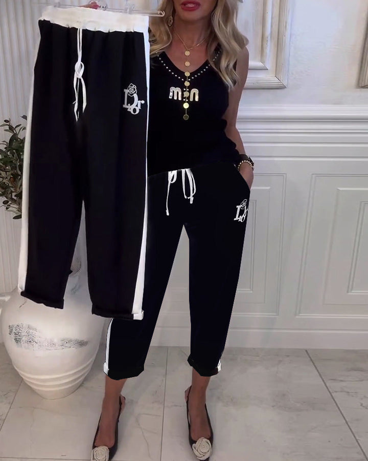 Pantalons de loisirs pour femmes avec design contrastant tendance et taille élastique Chic & Stil