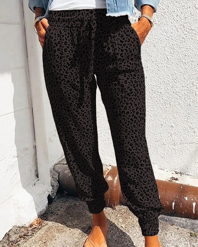 Casual leopard print jogging pants for women with elastic waistband Lune London