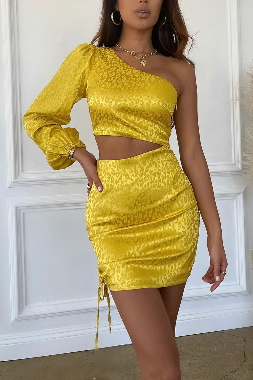 Women's mini dress with asymmetric cut and sophisticated ruffle details