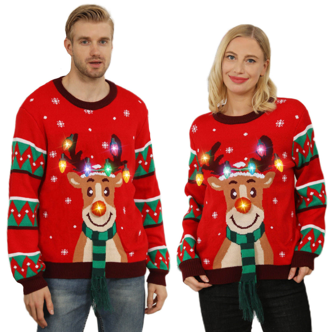 Christmas knit sweater for men with festive reindeer pattern and bright details Lune London