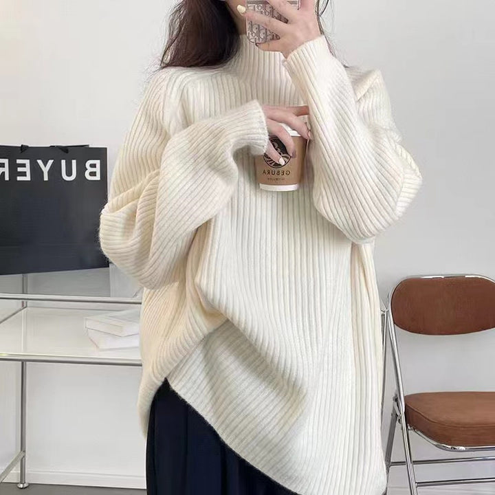 Pull en tricot épais pour femme avec col montant et coupe décontractée Chic & Stil
