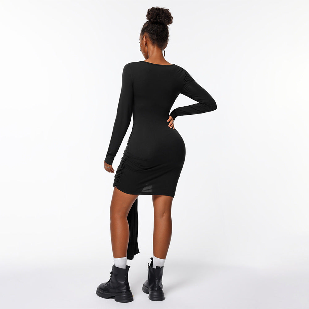 Robe portefeuille ajustée pour femmes avec manches longues et effet de gathering sur le côté Chic & Stil