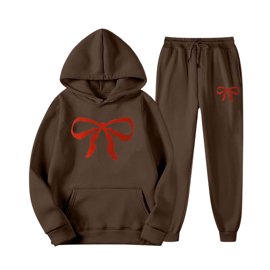 Women's hooded sweat suit with creative bow motif and comfortable fit Chic & Stil