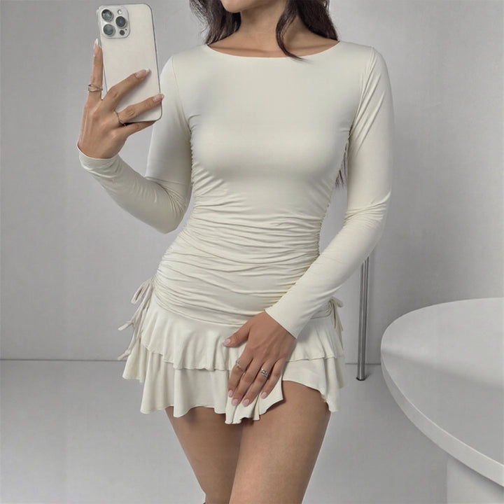 Women Figure-Hugging Minidress with Ruffle Details and Side Ties Lune London