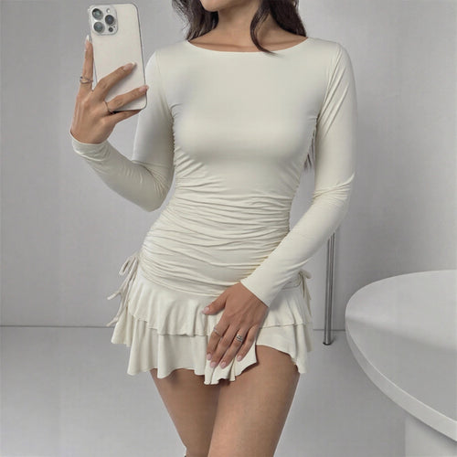 Women Figure-Hugging Minidress with Ruffle Details and Side Ties Lune London