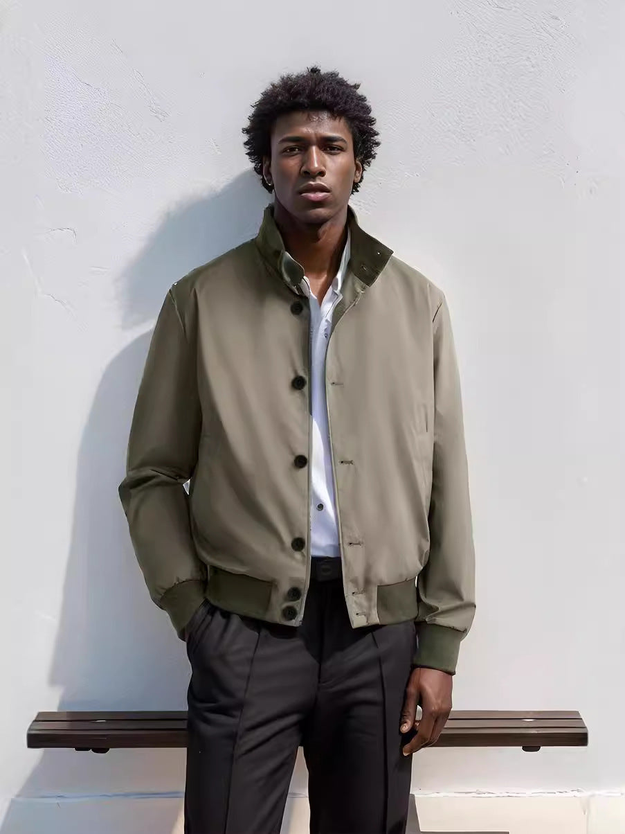 Trendy transitional jacket for men with multifunctional pockets and a high collar Lune London