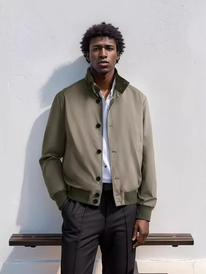 Trendy transitional jacket for men with multifunctional pockets and a high collar Lune London