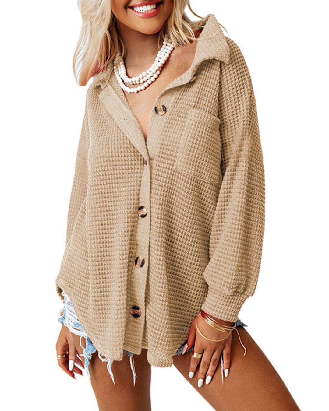 Casual plaid shirt jacket for women with button placket Lune London