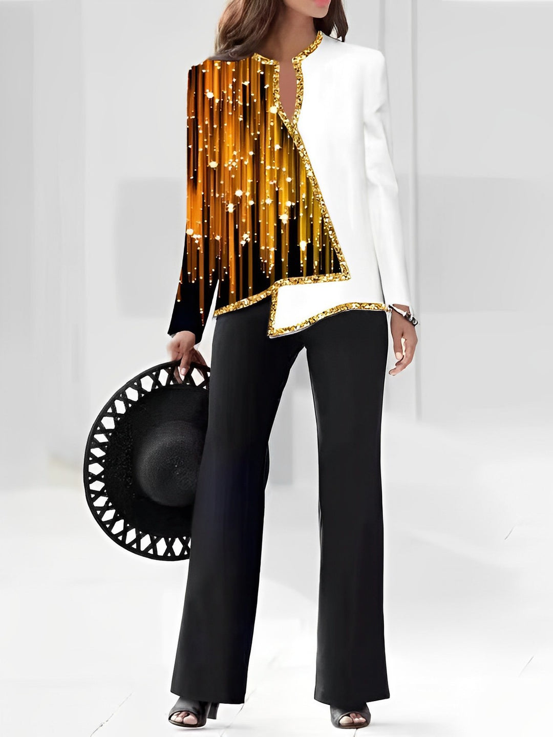 Ladies Elegant Statement Jacket with Asymmetrical Cut and Glittering Details Lune London