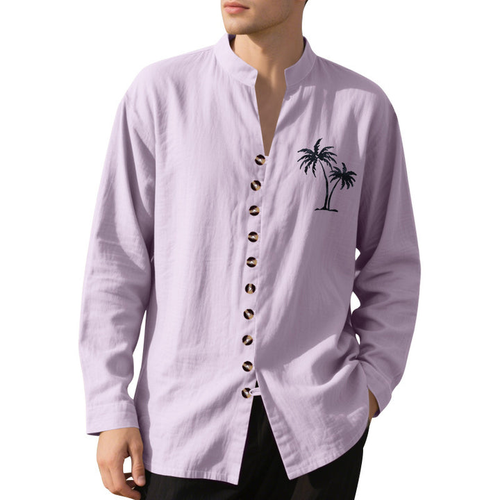 Casual long sleeve shirt for men with modern stand-up collar and palm tree pattern Lune London