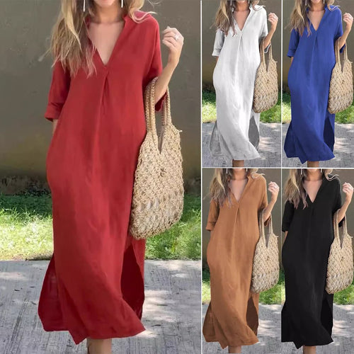 Maxi dress for women with high V-neck and relaxed fit Lune London