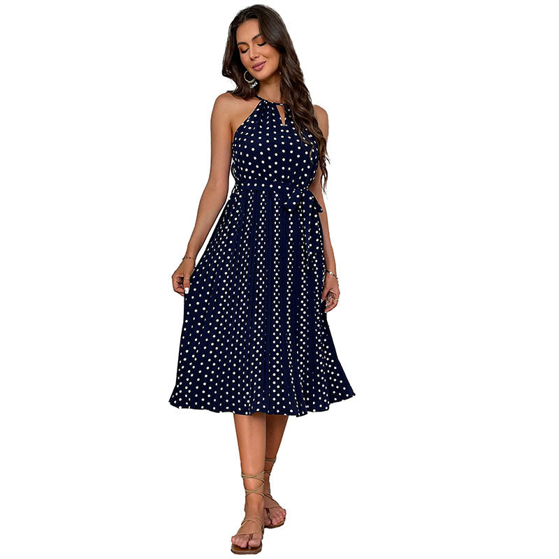 Midi sleeveless dress Frau Polka Dot with tied belt Lune London