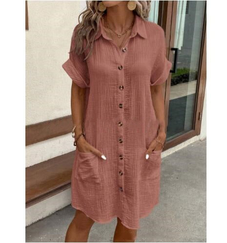 Shirt dress for women with button placket and practical pockets Lune London