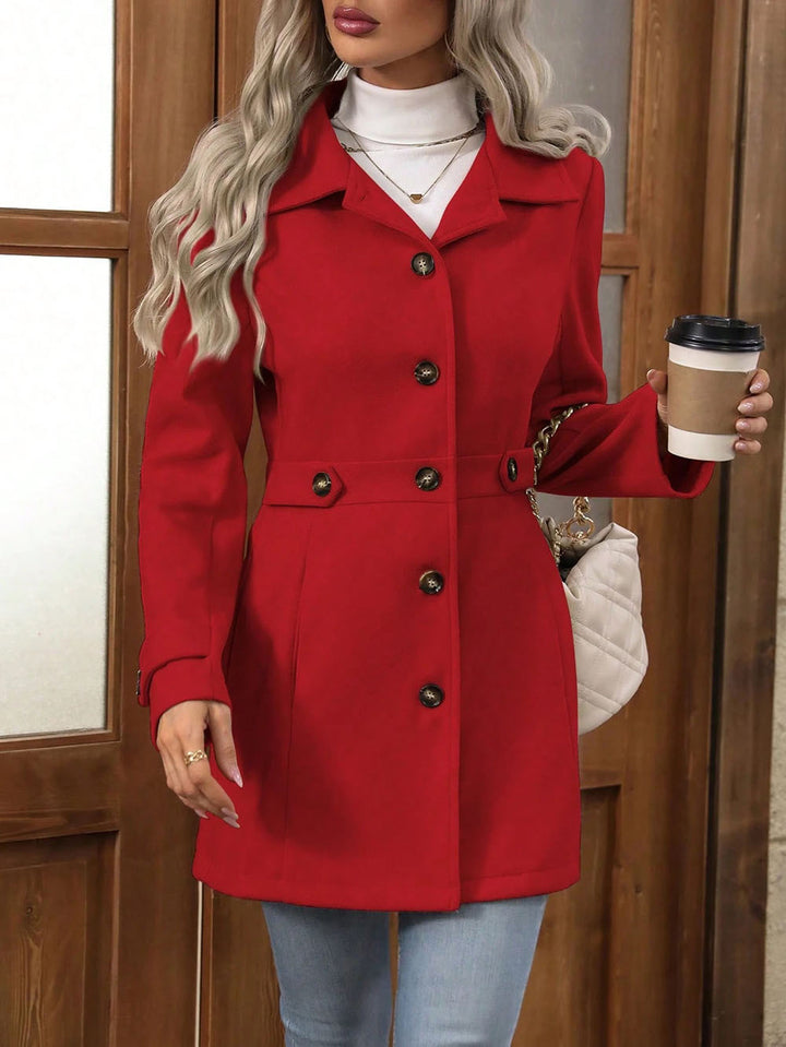 Lune London elegant women's jacket with classic collar and adjustable belt