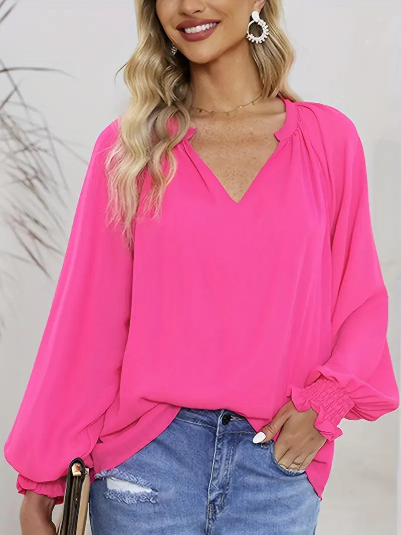 Ladies Elegant V Neck Blouse With Puff Sleeves Lune London