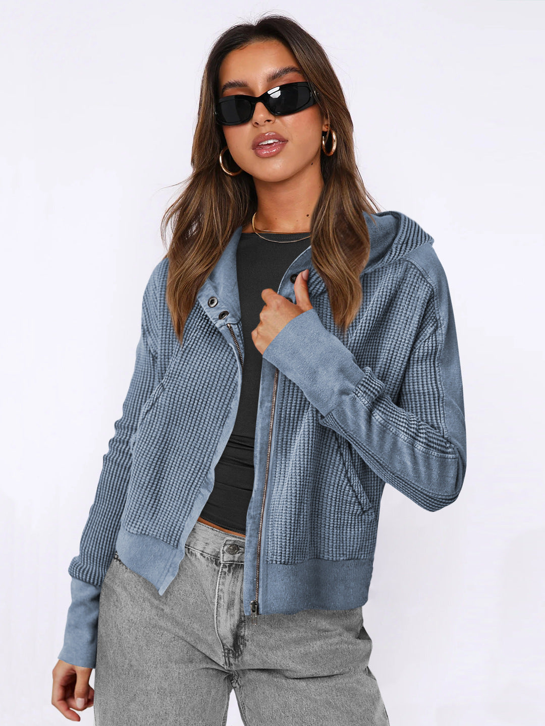 Women's Comfortable Zip Hoodie with Textured Design Lune London
