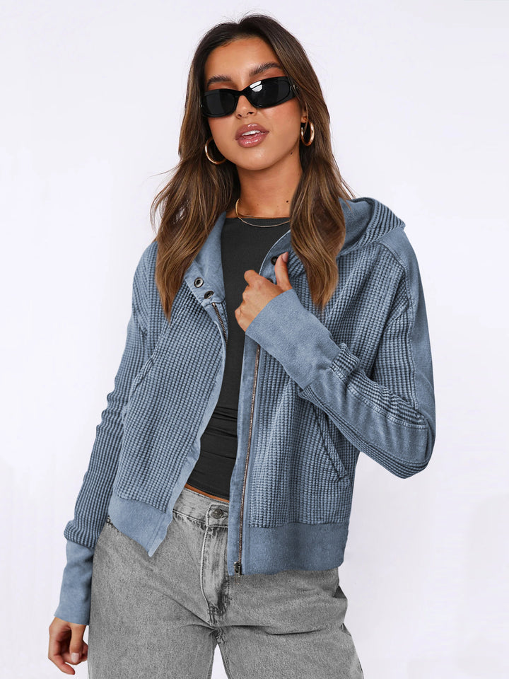 Women's Comfortable Zip Hoodie with Textured Design Lune London