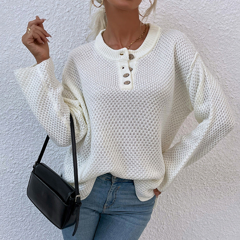 Comfortable knitted sweater for women with button placket and wide sleeves Lune London
