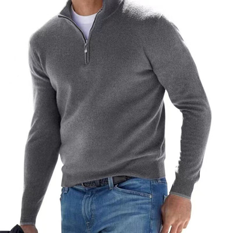 Knitted pullover for men with a modern high collar and a practical zipper Lune London