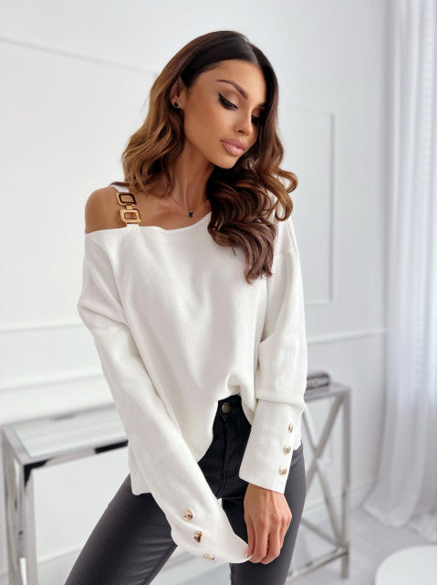 Women Off-Shoulder Sweater with Unique Button Details Lune London