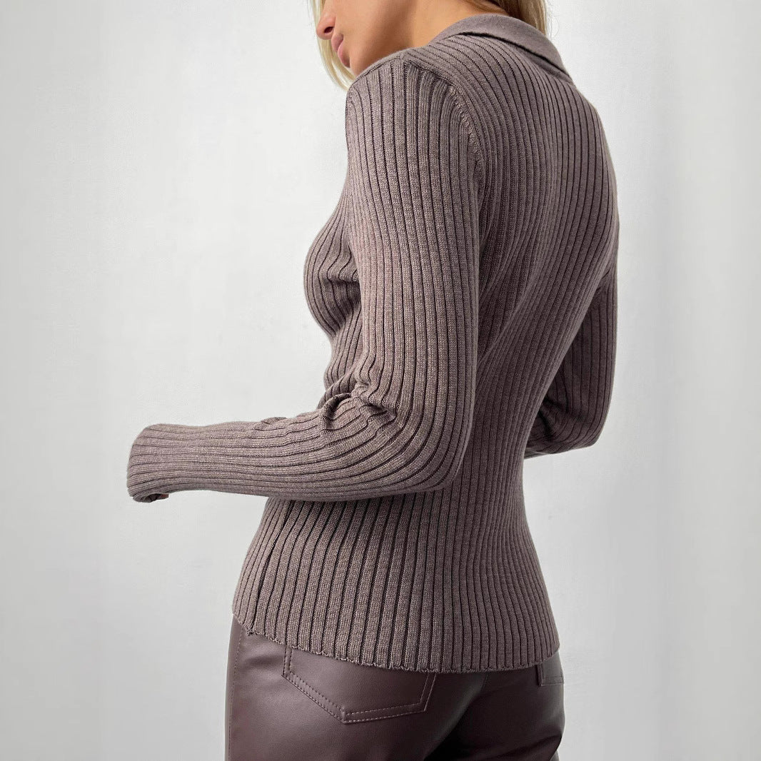 Ladies Elegant Ribbed Sweater with Deep V Neck Lune London