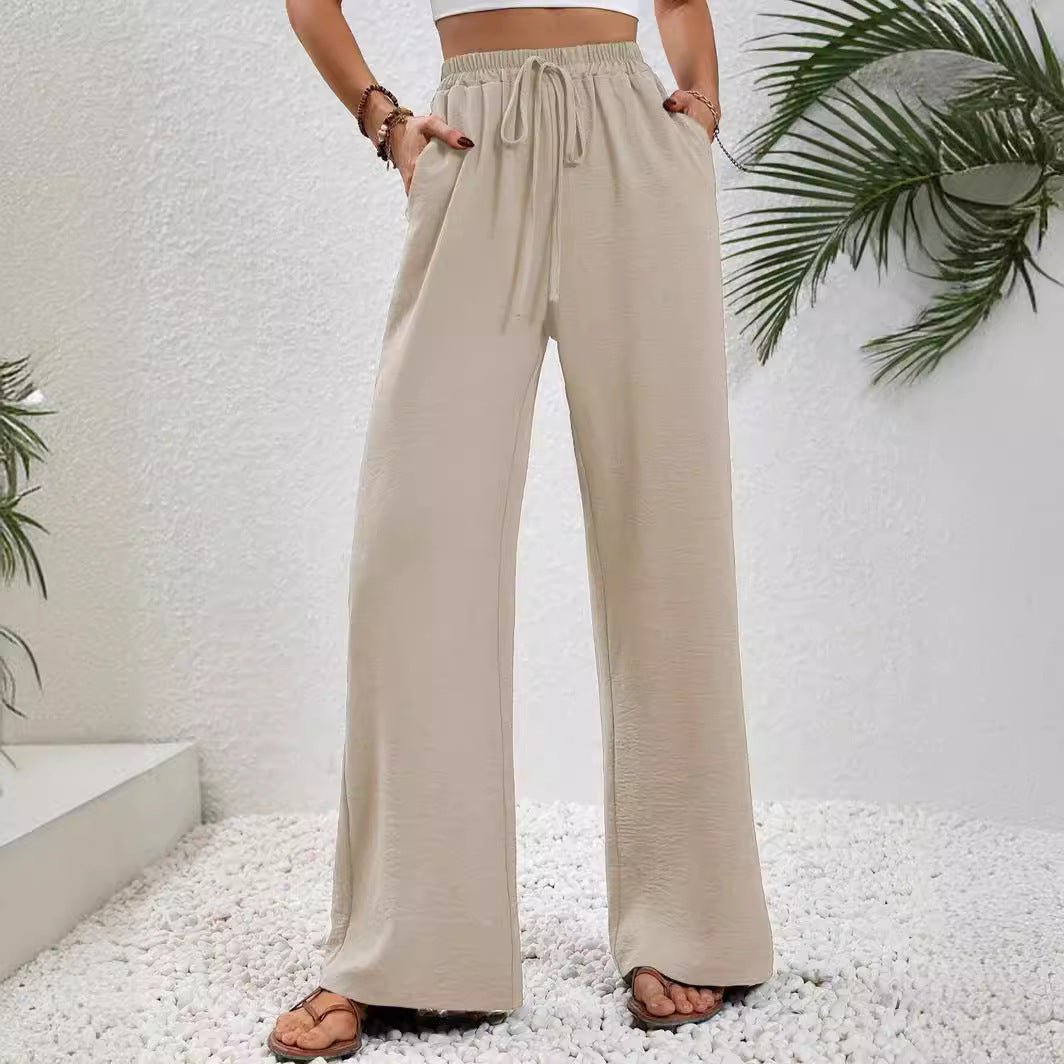 Wide leisure pants for women with elastic waistband and practical pockets Lune London