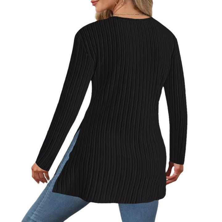 Women long sweater with modern wrap design and elegant ribbed structure Lune London