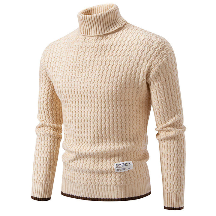 Men's knitted sweater with high collar and textured cable pattern Lune London