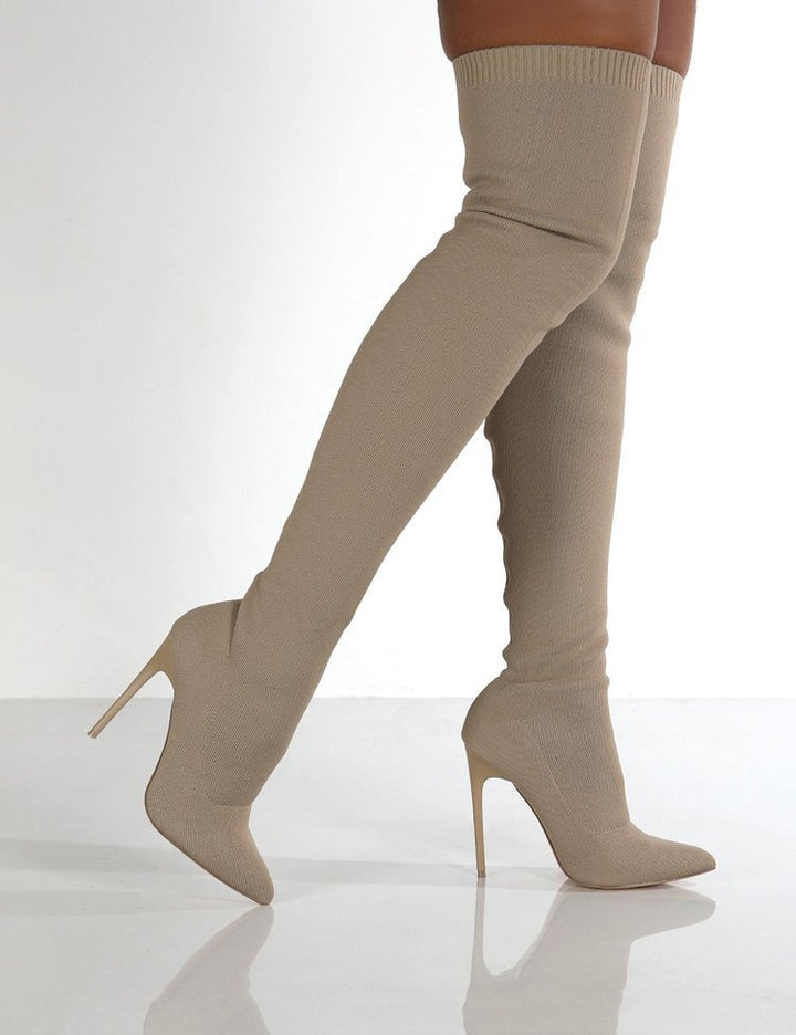 Knee-high women's boots with an elegant heel and high-quality knit structure Lune London