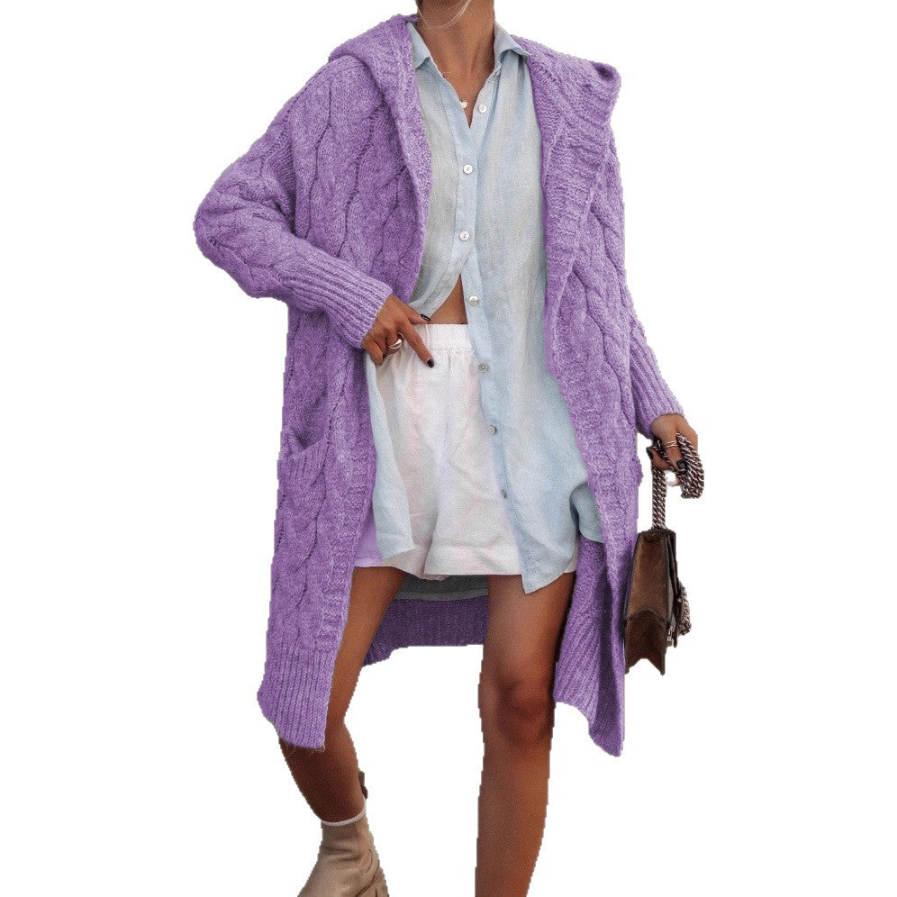 Gilet en tricot épais pour femmes avec capuche et motif en câble Chic & Stil