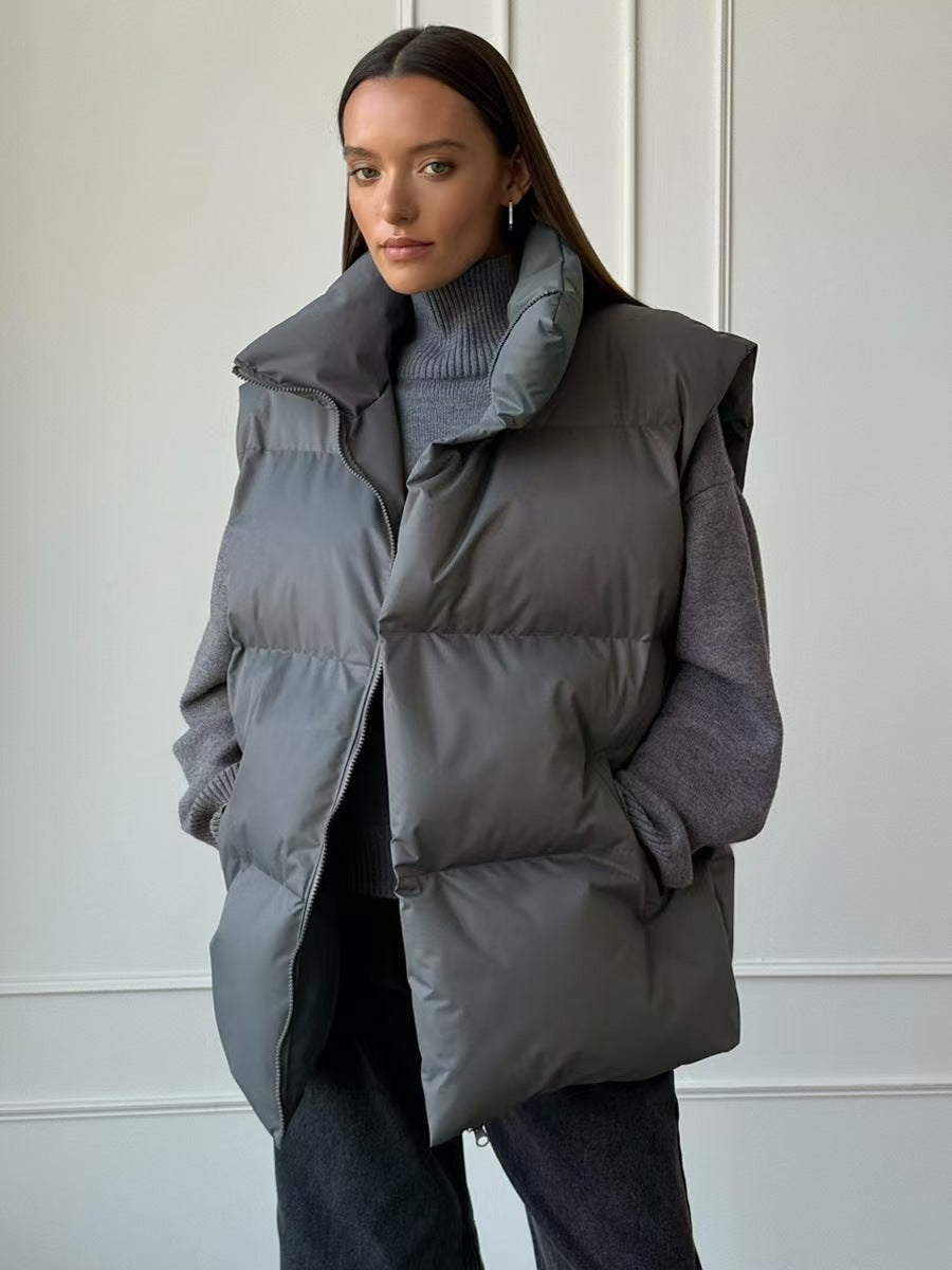 Ladies padded vest with high collar and pockets Lune London