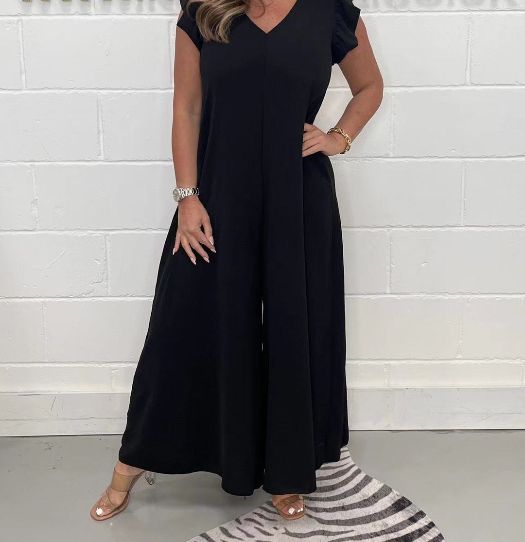 Ladies loose fitting jumpsuit with V-neck Lune London