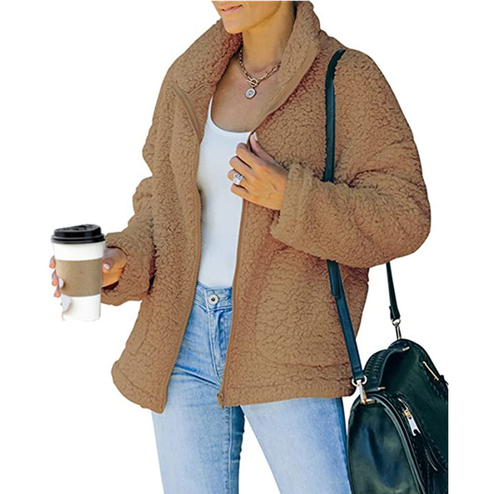 Women cozy fleece jacket with oversized cut and deep collar Lune London