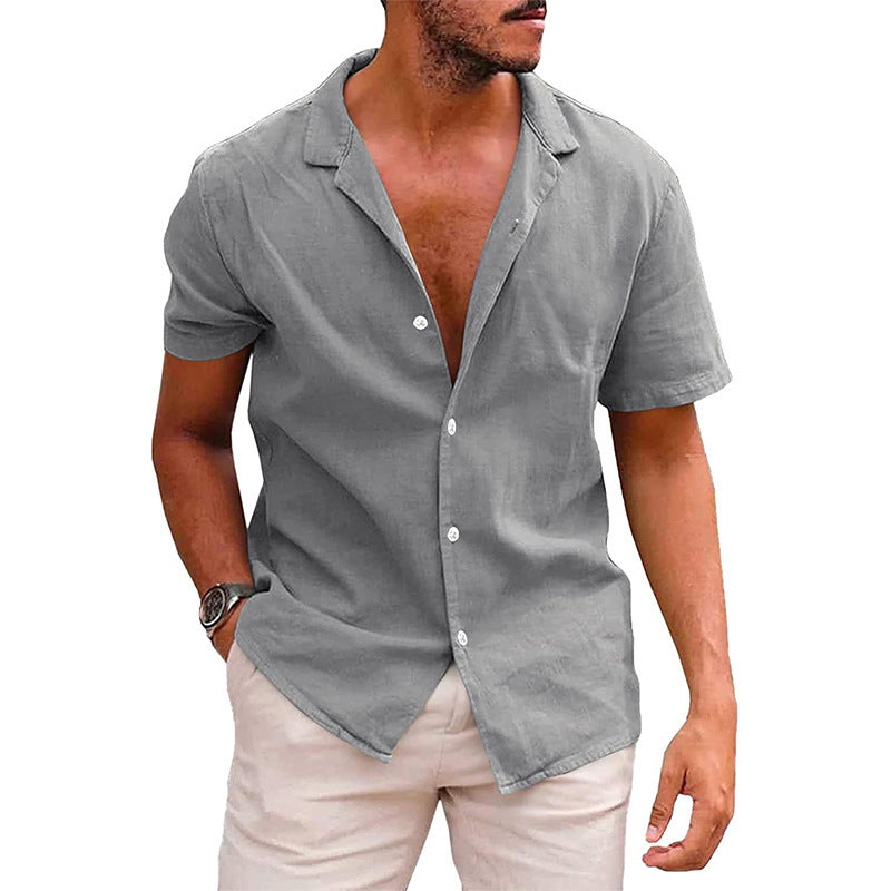 Men's short sleeve shirt in a soft linen blend with a modern Henley neckline Lune London