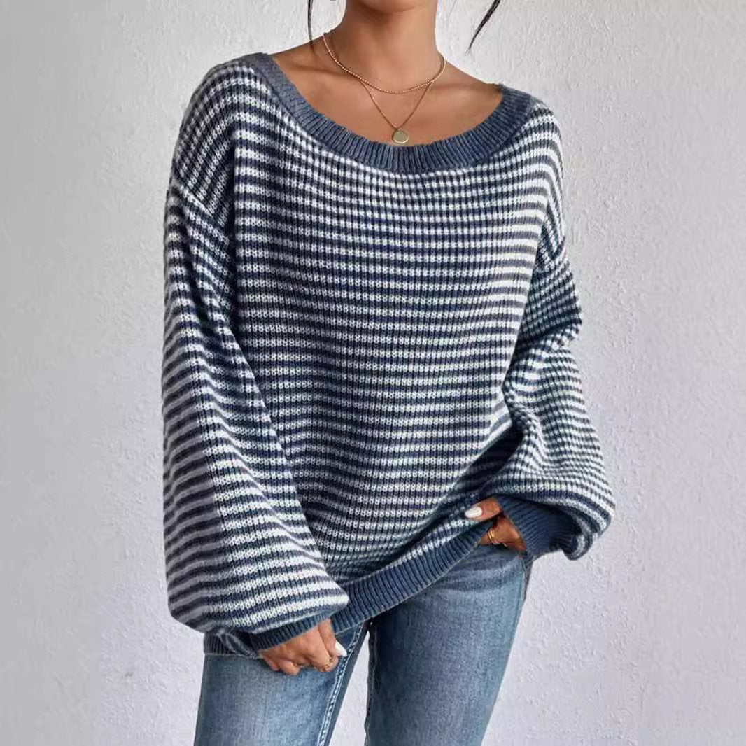 Pull-over tricot surdimensionné pour femmes avec col en V et motif décoratif Lune London