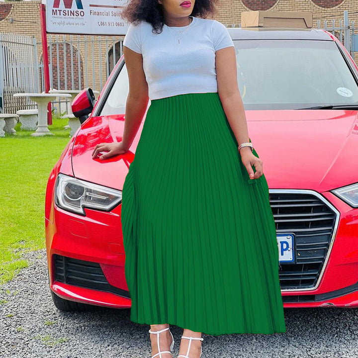Pleated maxi skirt for women with elastic waistband and beautiful drape of pleats Lune London