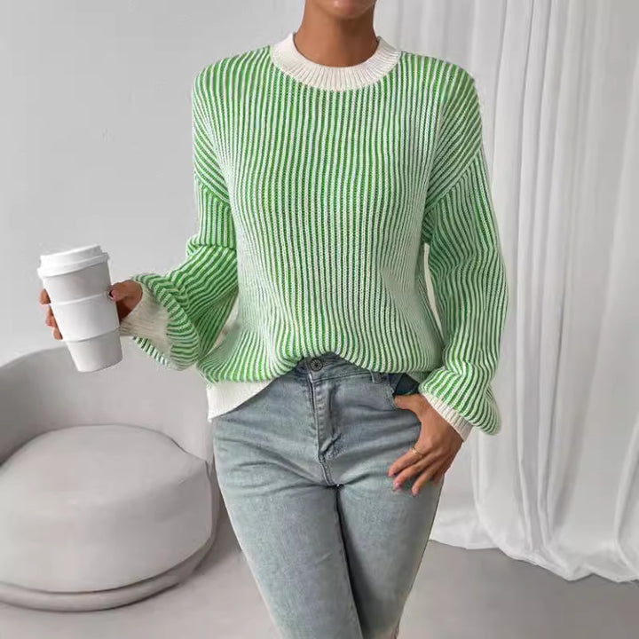 Pull en tricot pour femmes avec un design en côtes larges et des manches ballon décontractées Lune London